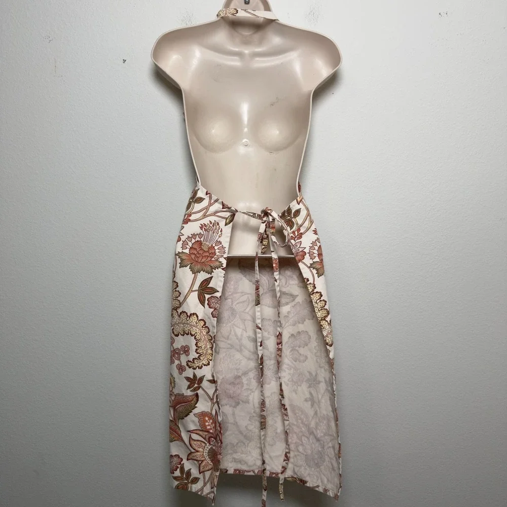 April Cornell Women Floral Paisley Apron Adjustable Tan Pink Cottagecore Tradwif